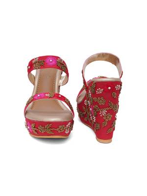 Blossom Red Embellished Wedges 4
