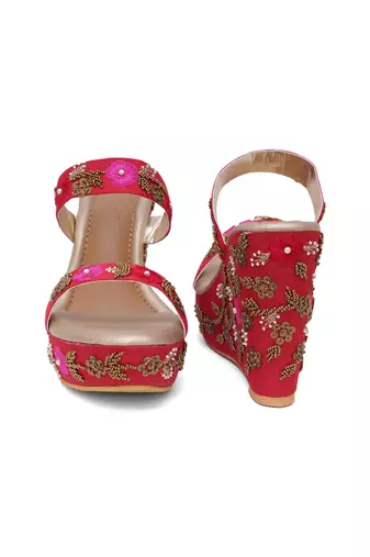 Blossom Red Embellished Wedges