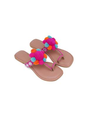 Pink Pom Pom Kolhapuri Flats 3
