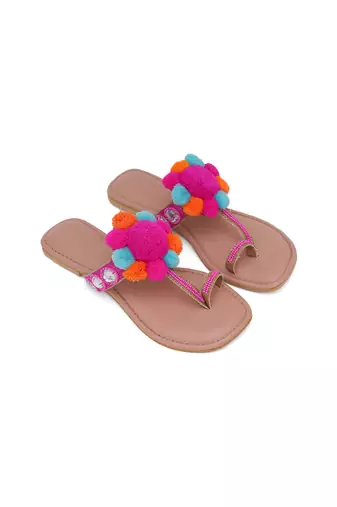 Pink Pom Pom Kolhapuri Flats