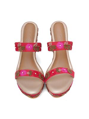 Blossom Red Embellished Wedges 5