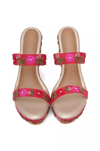 Blossom Red Embellished Wedges