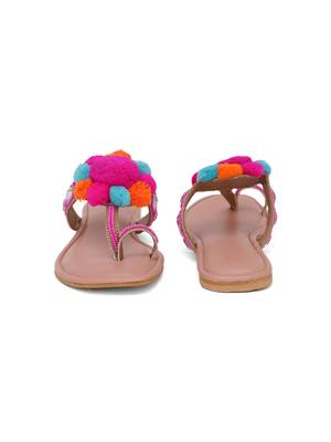 Pink Pom Pom Kolhapuri Flats 4