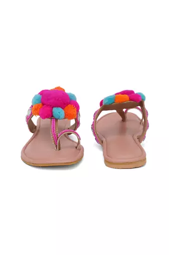 Pink Pom Pom Kolhapuri Flats