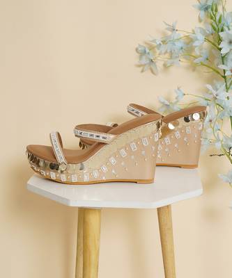 Tiara Gold Embellished Wedges 1