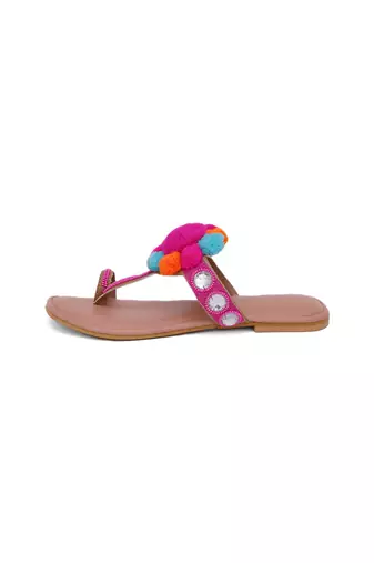 Pink Pom Pom Kolhapuri Flats