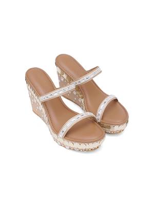 Tiara Gold Embellished Wedges 2
