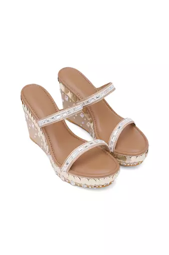 Tiara Gold Embellished Wedges