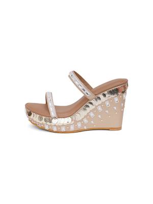 Tiara Gold Embellished Wedges 3