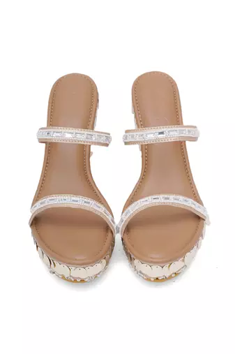 Tiara Gold Embellished Wedges