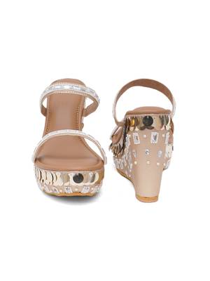 Tiara Gold Embellished Wedges 5