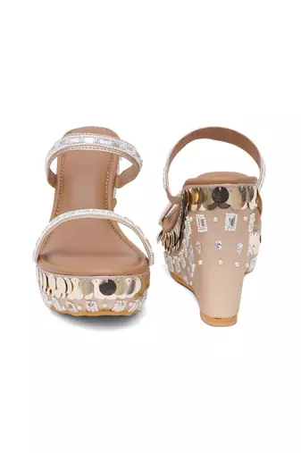 Tiara Gold Embellished Wedges