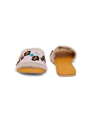Baby Pink Leopard Fringe Flats 2