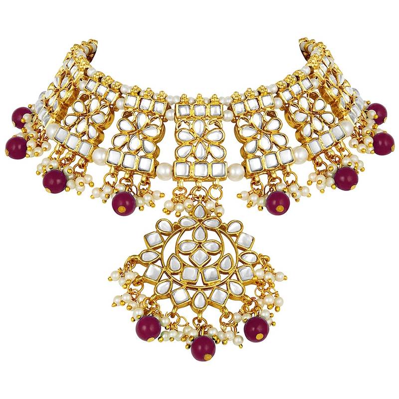 Traditional Handcrafted Kundan & Pearl Studded Choker Necklace Jewellery Set With Earrings