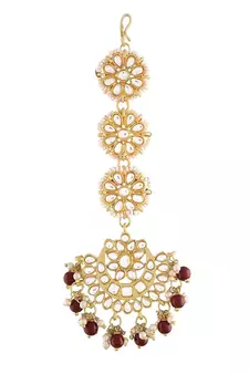  Matte Finish Traditional Pearls Kundan Studded Maang Tikka for Women/Girls (T2911M)