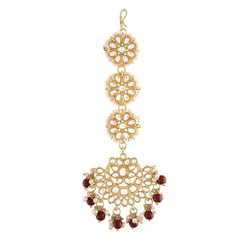  Matte Finish Traditional Pearls Kundan Studded Maang Tikka for Women/Girls (T2911M)