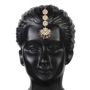  Matte Finish Traditional Pearls Kundan Studded Maang Tikka for Women/Girls (T2911M) 5
