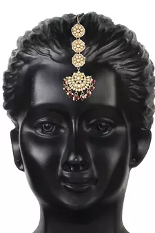  Matte Finish Traditional Pearls Kundan Studded Maang Tikka for Women/Girls (T2911M)