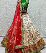 White & Multi Embroidered On Silk Panetar Style Lehenga Choli