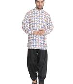 Men'S White Cotton Blend Kurta And Patiala Set