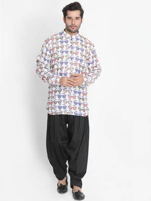 Men'S White Cotton Blend Kurta And Patiala Set 2