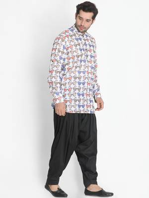 Men'S White Cotton Blend Kurta And Patiala Set 3