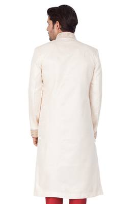 Men'S Beige Silk Blend Sherwani Only Top 2
