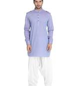 Blue Woven Blended Cotton Pathani-Suits