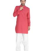 Maroon Woven Blended Cotton Pathani-Suits