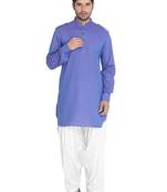 Purple Woven Blended Cotton Pathani-Suits