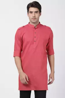 Maroon Woven Blended Cotton Men-Kurtas