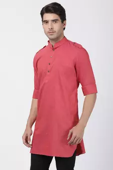 Maroon Woven Blended Cotton Men-Kurtas