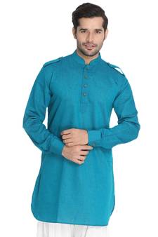 Green Woven Blended Cotton Men-Kurtas