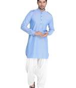 Blue Woven Blended Cotton Pathani-Suits