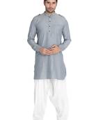 Grey Woven Blended Cotton Pathani-Suits