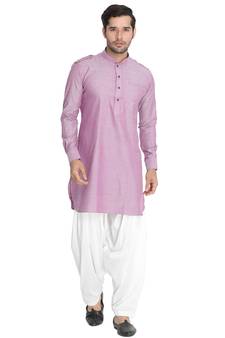 Purple Woven Blended Cotton Pathani-Suits