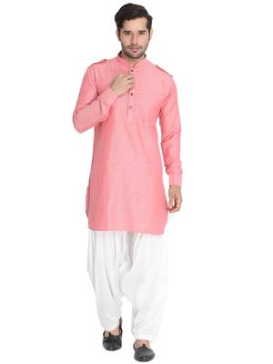 Red woven blended cotton pathani-suits 1