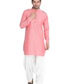 Red woven blended cotton pathani-suits
