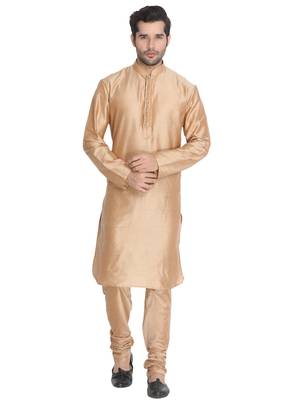 Gold Cotton Blend Kurta Pyjama Set 1