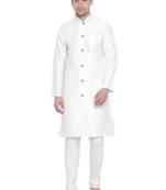 White plain silk blend sherwani
