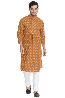 Men'S Yellow Cotton Blend Kurta Pyjama Set