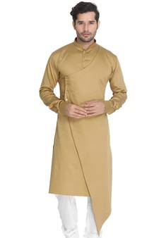 Men'S Beige Cotton Satin Blend Kurta
