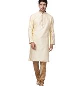 White woven silk blend kurta-pajama