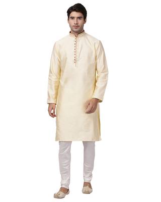 White woven silk blend kurta-pajama 1