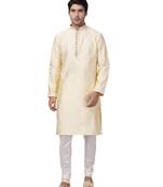 White woven silk blend kurta-pajama