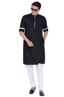 Black printed blended cotton kurta-pajama