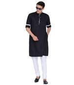 Black printed blended cotton kurta-pajama