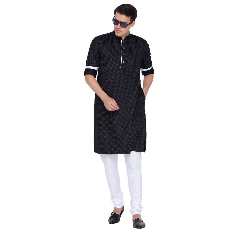 Black printed blended cotton kurta-pajama
