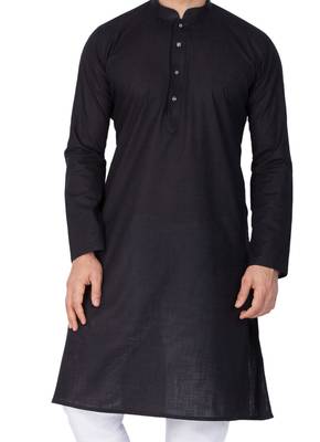 Black Cotton Linen Blend Kurta 2