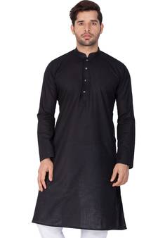 Men'S Black Cotton Linen Blend Kurta